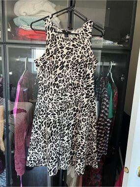 H&M Black and White Leopard-Print Fit & Flare Mini Dress
